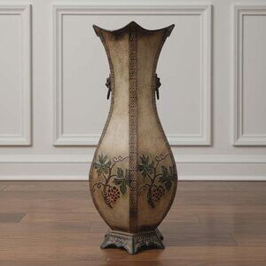 Large Metal Floor Vase Tuscan Grape Vine Urn Umbrella Stand Heavy Steel 23.5"